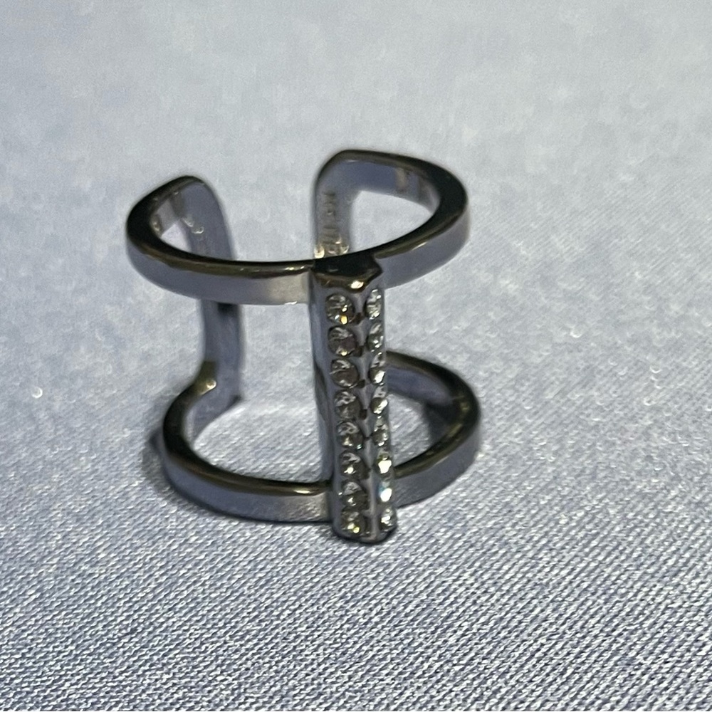 Henri Bendel Luxe Pave Deco Bar Harness Ring in silver